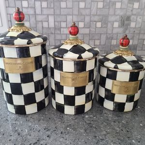 MacKenzie-Childs Courty Check Enamel Canister Set w/ Plaid Knob